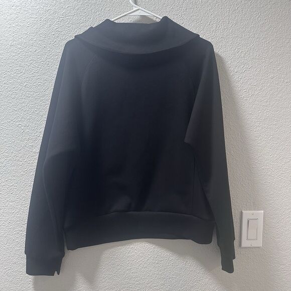 Half Zip Cropped Sweatshirt Womens Medium Black Pullover Lounge Stretch Soft - Picture 5 of 6